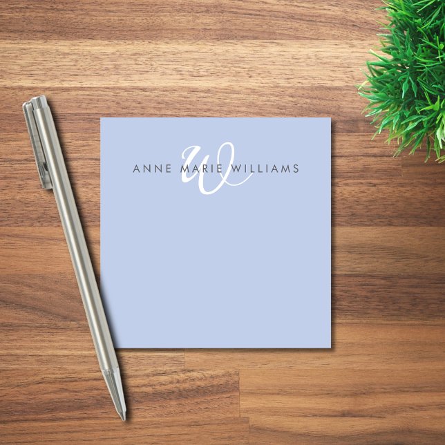 Post-it® Monogramme de script moderne bleu blanc (Créateur téléchargé)