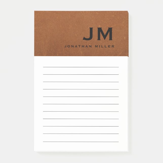 Post-it® Monogramme Design Moderne Cuir De Sable (Devant)