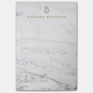 Post-it® Monogramme d'or minimaliste Marbre blanc