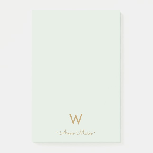 Post-it® Monogramme d'or moderne Sage Green (Devant)