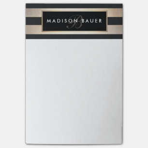 Post-it® Monogramme élégant rayé noir et or