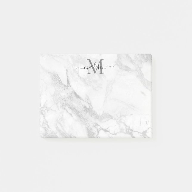 Post-it® Monogramme en marbre gris argent moderne (Devant)