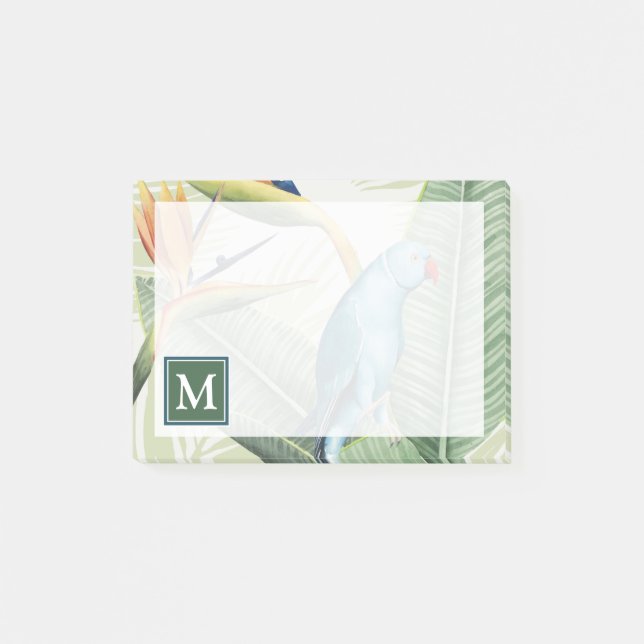 Post-it® Monogramme | Feuilles de palmiers à oiseaux bleus (Devant)