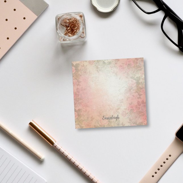 Post-it® Monogramme floral d'aquarelle | Rose et vert (Créateur téléchargé)