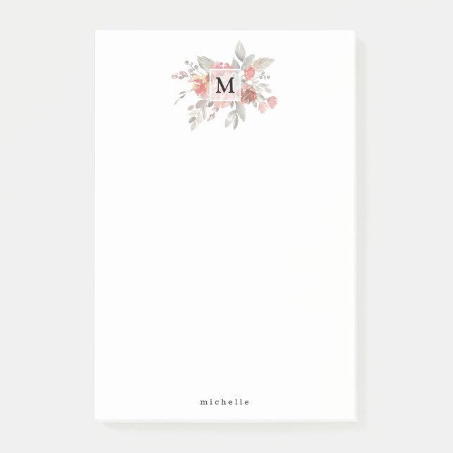 Post-it® Monogramme floral rose poudré élégant (Devant)