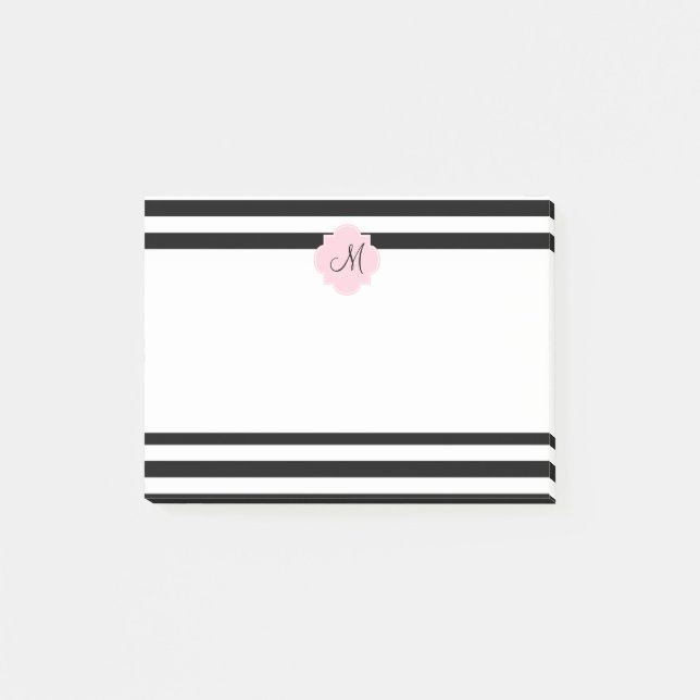 Post-it® Monogramme Grandes noires et blanches avec rose pa (Devant)