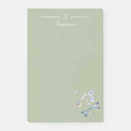 Post-it® Monogramme Green Floral Dragonfly Botanical Cottag