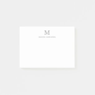 Post-it® Monogramme gris argent chic moderne fille initiale
