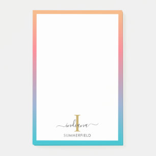 Post-it® Monogramme Initial Moderne Écriture Bleu Orange Om