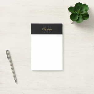 Post-it® Monogramme Logo Noir et Or Moderne Minimaliste