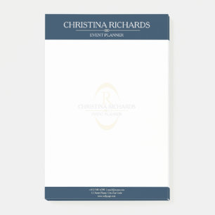 Post-it® Monogramme Marine Bleu Moderne Élégante Entreprise