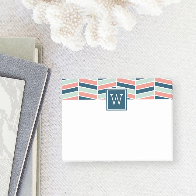 Post-it® Monogramme marine, corail et aqua (Créateur téléchargé)