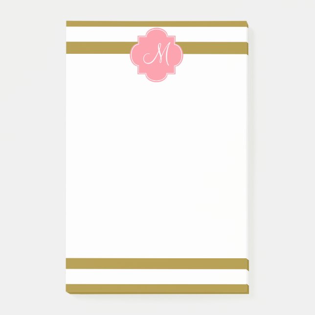 Post-it® Monogramme métal or et rose Motif rayé (Devant)