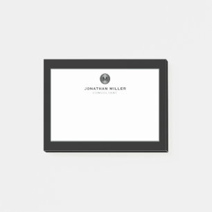 Post-it® Monogramme métallique brossé minimal en argent noi