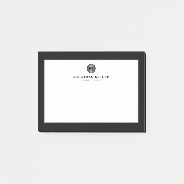 Post-it® Monogramme métallique brossé minimal en argent noi (Devant)