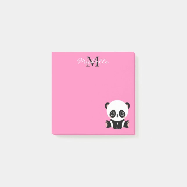 Post-it® Monogramme mignon panda assis personnalisé rose (Devant)