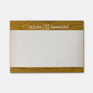 Post-it® Monogramme moderne avec nom sur impression bois