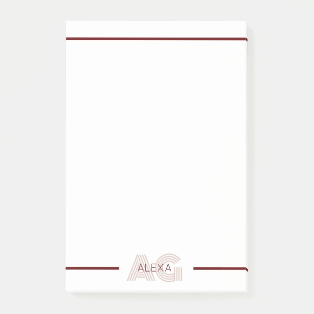 Post-it® Monogramme moderne beige et vin (Devant)