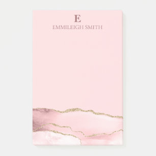 Post-it® Monogramme moderne en marbre rose or