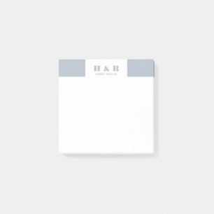 Post-it® Monogramme moderne minimaliste bleu-gris et blanc