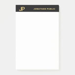 Post-it® Monogramme moderne professionnel Noir Blanc Or