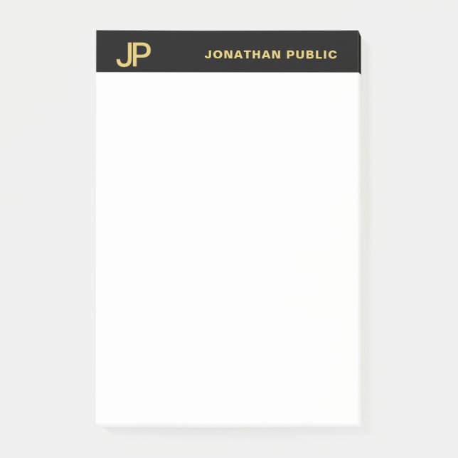 Post-it® Monogramme moderne professionnel Noir Blanc Or (Devant)