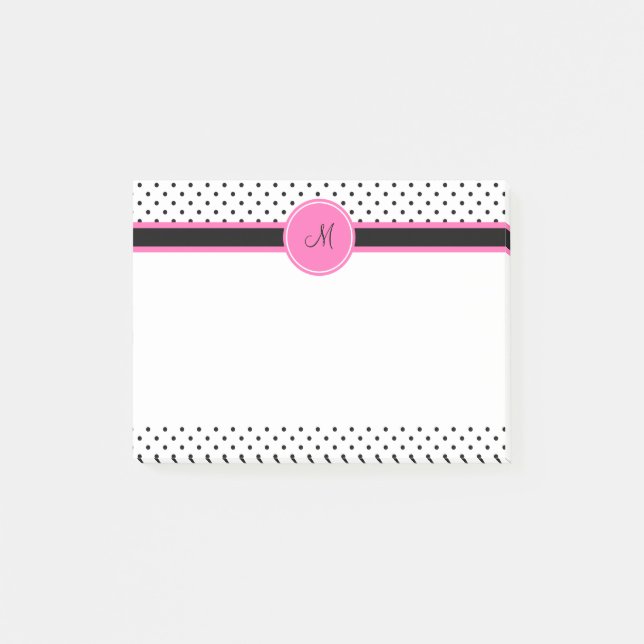 Post-it® Monogramme noir et blanc Polka point avec rose cha (Devant)