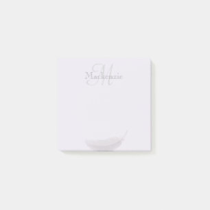 Post-it® Monogramme Nom Personnalisé Angle Plumes Lilac Gri