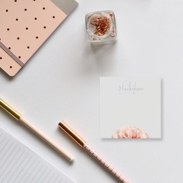 Post-it® Monogramme Nom personnalisé Floral Blush Rose Rose (Créateur téléchargé)