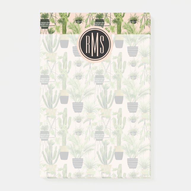 Post-it® Monogramme| Oasis intérieur| Motif de ligne Plante (Devant)