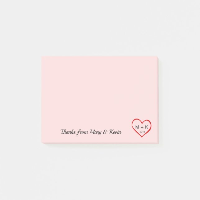 Post-it® Monogramme personnalisé Coeur rouge Mariage rose C (Devant)