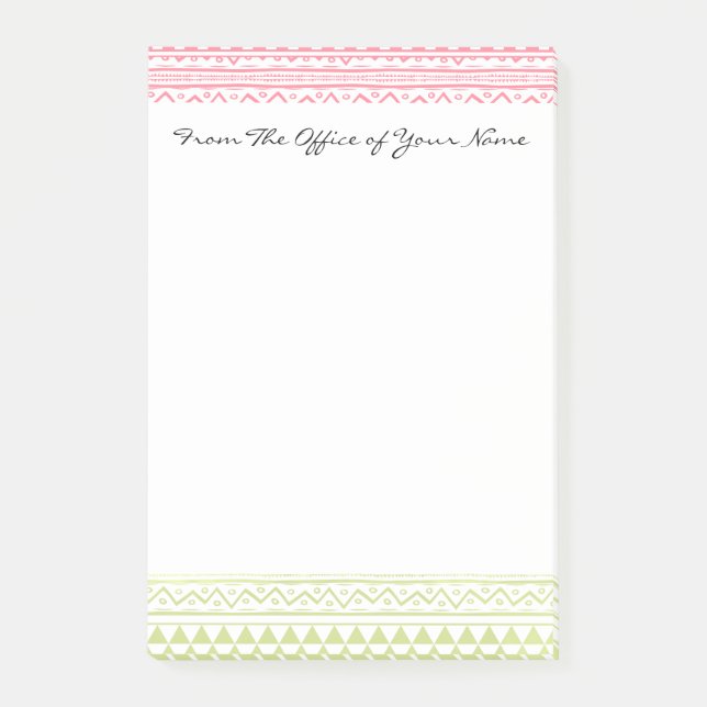Post-it® Monogramme Pink Vert Aquarelle Tribal Imprimer Pat (Devant)