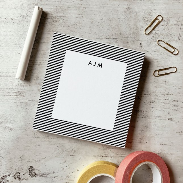 Post-it® Monogramme Rayures Noir Classique (Classic Black Stripes Monogram Post-it Notes)
