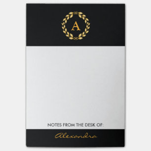 Post-it® Monogramme romain orné de couronne dorée - Noir