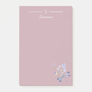 Post-it® Monogramme rose floral dragonfly Cottage botanique