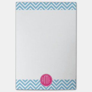 Post-it® Monogramme rose magenta avec Chevron bleu clair