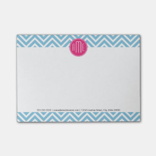 Post-it® Monogramme rose magenta avec Chevron bleu-clair
