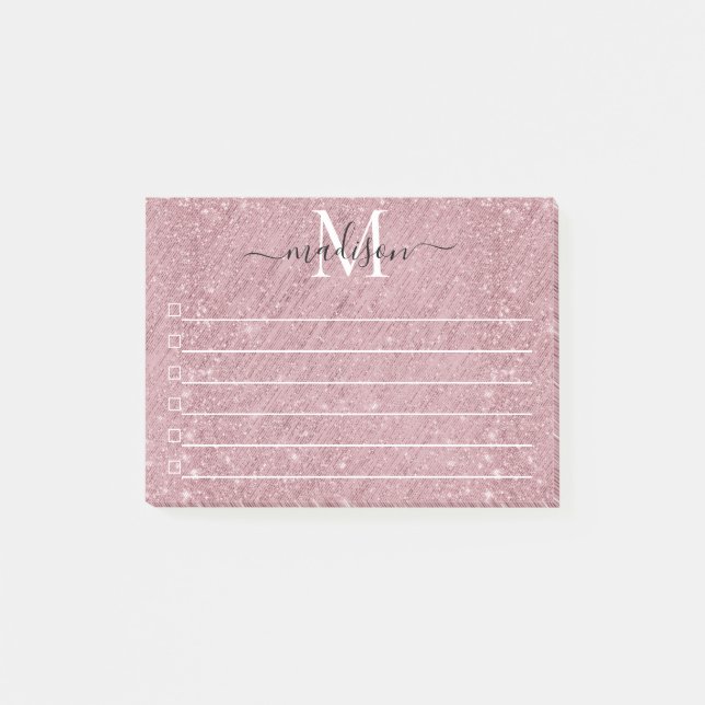 Post-it® Monogramme rose rose or Parties scintillant étince (Devant)