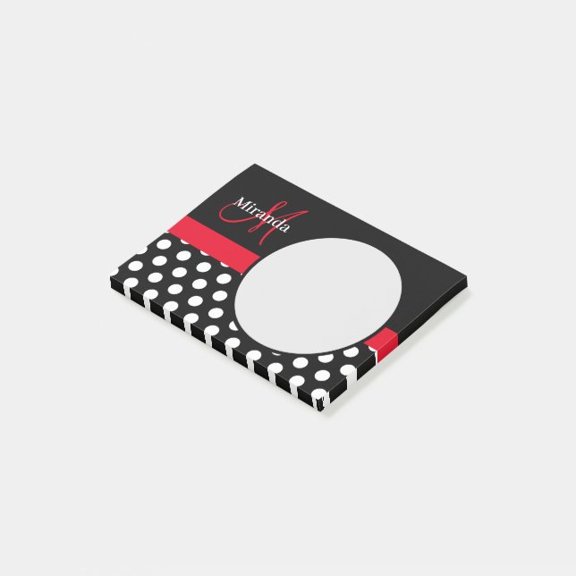 Post-it® Monogramme rouge noir blanc Polka point (Incliné)