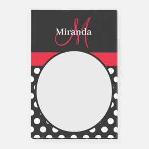 Post-it® Monogramme rouge Noir Blanc Polka Pot Notes post-i