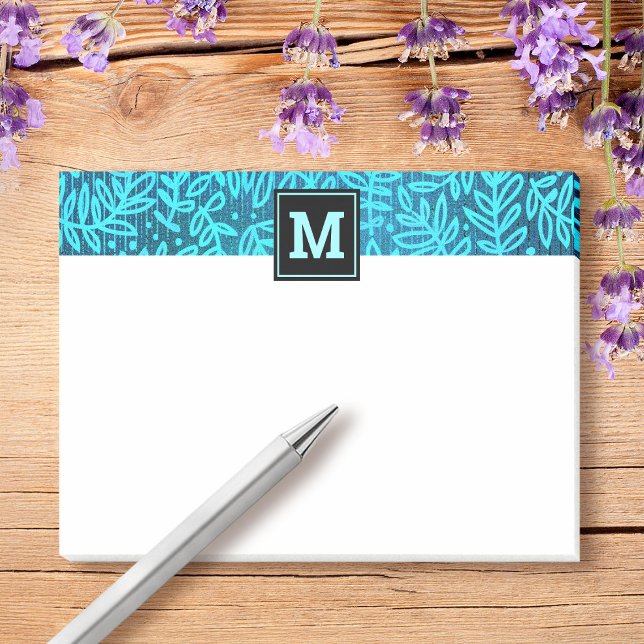Post-it® Monogramme turquoise feuille botanique motif moder (Créateur téléchargé)