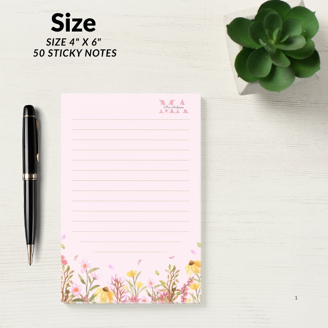 Post-it® Monogramme vert - Notes minimalistes modernes (Pink Monogram Modern Minimalist Post-it Notes)