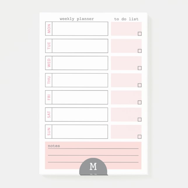 Post-it® Monogramme Weekly Planner Peony Notes (Devant)