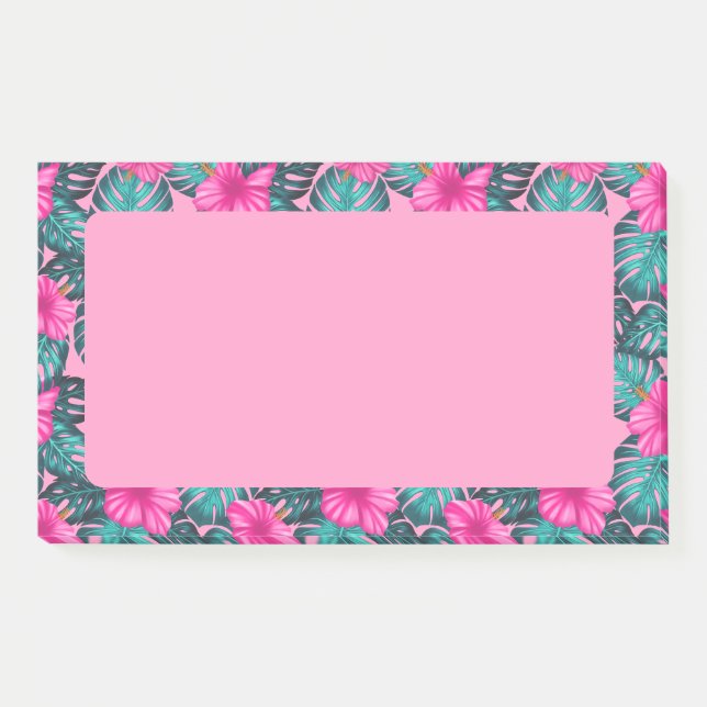 Post-it® Monstera Feuilles et Hibiscus, Turquoise et rose (Devant)