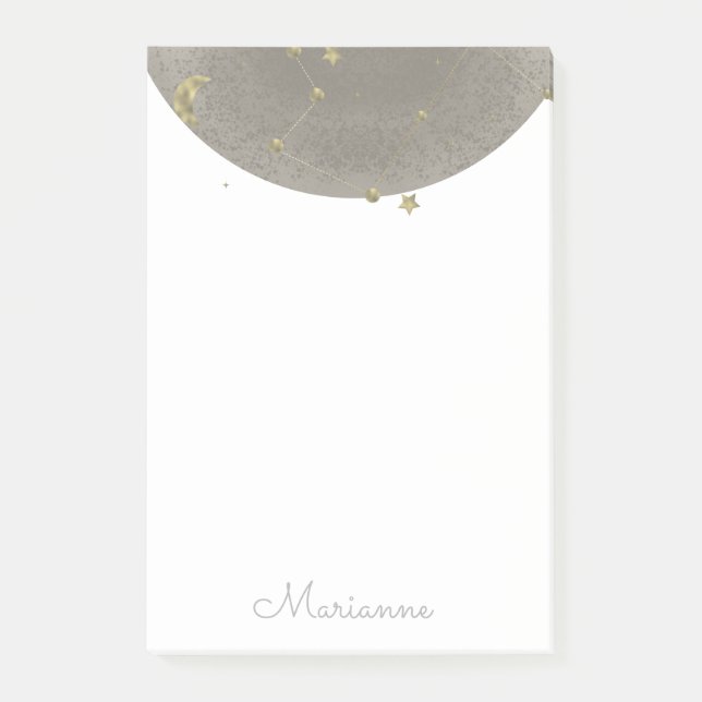 Post-it® Moon Stars Faux Gold Post-it Notes (Devant)