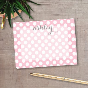 Post-it® Motif à points rose avec un nom de script gris