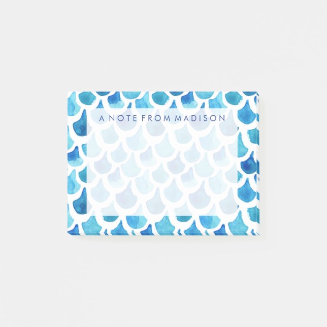 Post-it® Motif bleu d'échelle d'aquarelle (Devant)