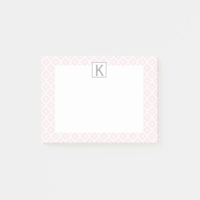 Post-it® Motif Carré rose Monogram Pastel avec gris (Devant)