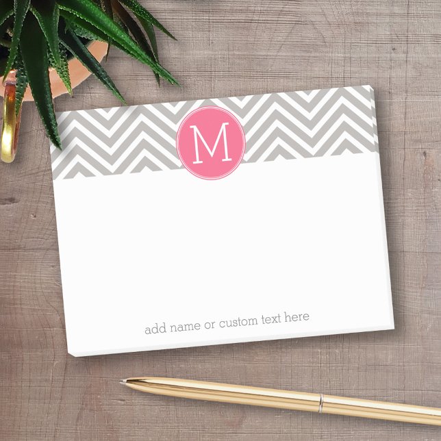Post-it® Motif Chevron avec Monogramme - Gris rose (Personalized post-it notes with an area to add your name or other text)