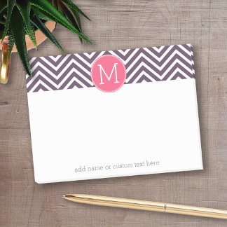 Post-it® Motif Chevron avec Monogramme - rose violet